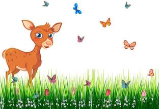 Wallzone Grass with Deer Large Vinyl Wallstickers(50 cm x 80 cm)