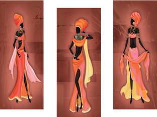 Masstone Tribal Lady Modern Art 3 Piece MDF (6 mm) Painting Digital Reprint 15 inch x 18 inch Painting