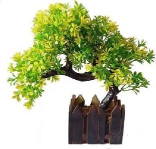 KAYKON Artificial Plant Small Bonsai Tree with Designer Wooden Pot - 8 inch/20cm Bonsai Wild Artificial Plant  with Pot