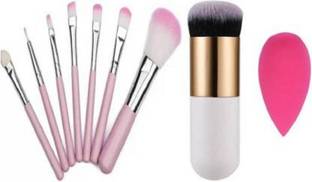 Rsentera Professional and personal use synthetic 7pc makeup brush set metal 1 makeup blender puff