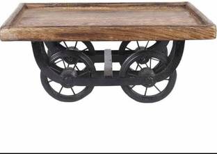 Doon Furniture House Wooden Serving Cart with moveable Iron Wheels and Texture of raw Wood Decorative Showpiece  -  20 cm