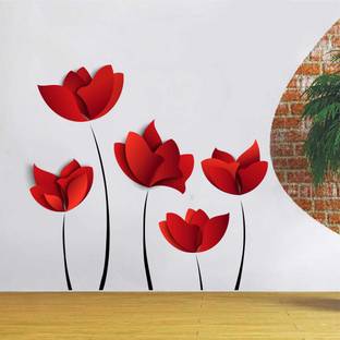 rawpockets 1 cm Red Flower Wall Removable Sticker