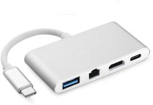 LipiWorld  TV-out Cable 4in1 USB 3.1 Type C Multiport Adapter USB-C 3.1 to RJ45 HDMI USB-A 3.0 Type c Gigabit Ethernet Hub