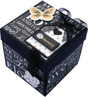 Crafted with passion Unique Handmade Explosion Box for Birthday / Anniversary / Wedding / All Occasion (Black and White) Greeting Card