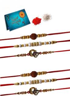 Dunkstan Designer Metal Stone Rakshabandhan Combo Of Rakhi Pack of 6 For Brother With Greeting Card Roli Chawal (Rakhi Pack of 6-SG-BL) Assorted Rakhi  Set