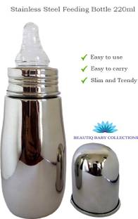 Beautiq Baby Collections Stainless Steel Baby Feeding Bottle 220ml with High Grade Silicon Nipple - 220 ml