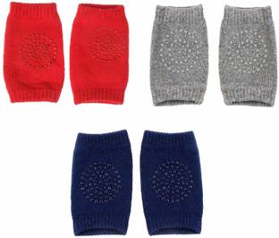 SYGA Set of 3 Baby Crawling Knee Pad Non-Slip Knee Pads Point Glue Non-Slip Crawling Socks Navy Blue, Red, Light Grey Baby Knee Pads