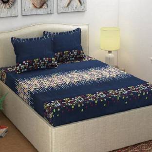 Panipat Textile Hub 140 TC Microfiber Double 3D Printed Fitted & Flat Bedsheet