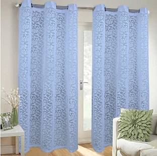 KUBER INDUSTRIES 214 cm (7 ft) Window & Door Cotton Semi Transparent Curtain (Pack Of 2)