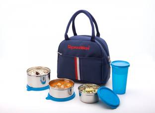 Signoraware Stylish Steel Lunch Box with Tumbler - T. Blue Colour 4 Containers Lunch Box