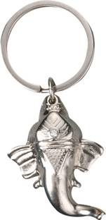ALONZO Metal Ganesh Face Key Chain (Silver) Key Chain