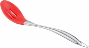P-PLUS INTERNATIONAL Flexible Silicone Soft Edge STEEL SPOON HOLE RED Non-Stick Spatula