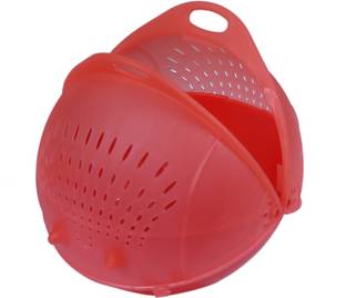KUBER INDUSTRIES Plastic 1 Piece Small Size Washing Bowl Strainer Cum Basket for Fruits, Vegetables, Rice (Red)-CTKTC5514 Colander