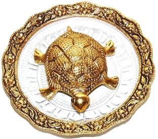 DreamKraft Oxidized Golden Metal Tortoise on Glass Plate For Good Luck Feng shui Gift Item For Vaastu Home Décor Decorative Showpiece  -  14 cm
