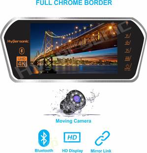 Hypersonic 7 INCH WIDE SCREEN MIRROR LINK REAR VIEW MIRROR LED MONITOR CHROME PANEL WITH LED MOVING CAMERA 1 YEAR WARRANTY Black LED