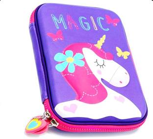 Decor Express Multipurpose Stylish Unicorn Print Large Capacity Pencil Case, Pen & Pencil Pouch Bag Case for School Supplies for Kids, Pouch for Girls (Magical Unicorn, Purple) Unicorn, Baby Unicorn Art EVA Pencil Box