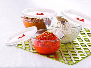 BOROSIL Borosilicate Glass Storage Bowl 3pc Mixing bowl W lid 0.5+0.9+1.3