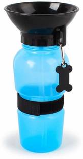 Global Enterprize Outdoor / Indoor Water Bottle Cum Bowl Cum Water Feeder cum Dispenser With Wrist Strap for Dog / Cat / Puppy / Kitten Round Plastic Pet Bowl & Bottle Classic Plastic Pet Bottle Cylinder Plastic Pet Bottle