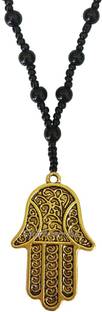 rich & famous Hamsa Hand of Fatima Charm Pendant  With Black Onyx Beads Mala Onyx Stone, Alloy Locket