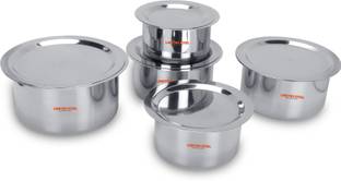 LIMETRO STEEL Stainless Steel Flat Bottom 22 Gauge 5 pcs Tope Set With Lid Cookware Set