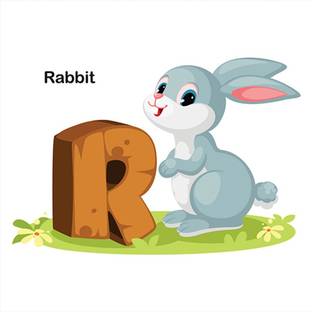 Artway Alphabet R for Rabbit Wall Sticker, Wall Art, Fridge Sticker (PVC Vinyl, 60 cm x 46 cm, Multicolour) 40 cm Rabbit Cartoon Sticker for kids Self Adhesive Sticker