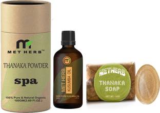 Metherb Thanaka Powder & kusumba oi 100ml with " Handmade Thanaka Soap