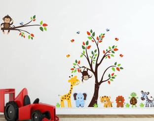Wallzone 100 cm Jungle Animals Tree Removable Sticker