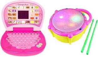 mayank & company Musical Flash Drum with learning Laptop for kids (Pink)