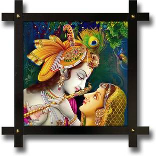 Poster N Frames Cross Wooden Frame Hand-Crafted with photo of Radha Krishna Digital Reprint 16.5 inch x 16.5 inch Painting