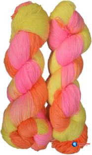 WOAFASHIONS Lovable Acrylic Hand Knitting Yarn (Multi Yellow Pink Orange) (Hanks-170gms)