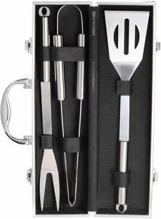 HUEX 3 Pcs Bbq Tool Kit Box, Stainless Steel BBQ Grill Set with Storage Case Box Kitchen Tool Set