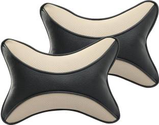 Auto Hub Beige, Black Leatherite Car Pillow Cushion for Universal For Car