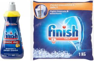 Finish Dishwashing Salt 1Kg And Dishwashing Rinse Aid Lemon 400ml Combo Dishwashing Detergent