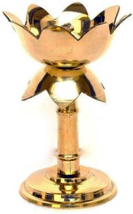 SHRI ANAND Pure Brass Lotus Akhand Diya For Puja Table diya(Height: 3.5 inch) Brass Table Diya