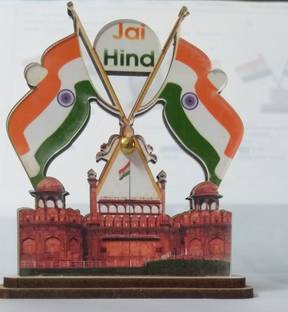Disson Gold Plated indian flags with Red fort in between /car dashboard statue/Decorative Piece/office decor/Home decor/Gift item/Show piece Double Sided Wind Car Dashboard Flag
