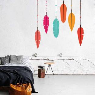 rawpockets 15 cm Multi-Color Feather� Wall Sticker Self Adhesive Sticker