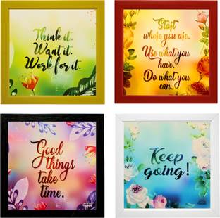 Indianara Set of 4 Piece Set of Framed Wall Hanging Motivational Quotes Art Prints Digital Reprint 8.7 inch x 8.7 inch Painting