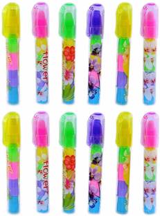 Karic Pen Style Erasers - Pack of 12 - Birthday Party Return Gifts- Stacking Pen Type Erasers for Kids Non-Toxic Eraser