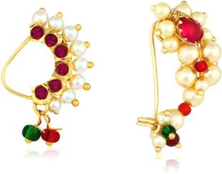 MEENAZ Cubic Zirconia, Pearl Gold-plated Plated Copper, Brass Nose Ring