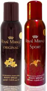 ROYAL MIRAGE Body Spray Original, 200ml + Body Spray Sport, 200ml - Pack of 2 Deodorant Spray  -  For Men & Women