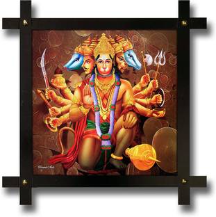 Poster N Frames Poster And Frame Panchmukhi Hanuman Wooden Hand Crafted Painting | Pooja Room Digital Reprint 16.5 inch x 16.5 inch Painting