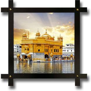 Poster N Frames Cross Wooden Frame Hand-Crafted with photo of Golden Temple Amritsar Digital Reprint 16.5 inch x 16.5 inch Painting