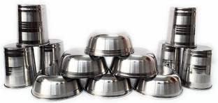 ZIGLY Steel Serving Bowl Stainless Steel Glass Set with Katori