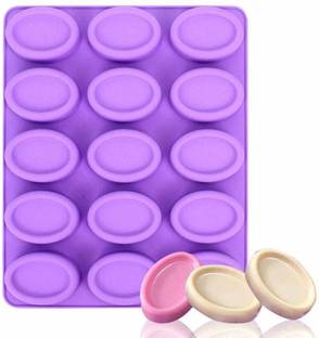 Husaini Mart Silicone Cupcake/Muffin Mould Skytail 15-Cavity Oval Soap mould Grip Handle Perfect Fot Bath Saop Oval Shape DIY Handmade, Silicone Soap Mold for Cake candle Cupcakes Pancake Jelly Pudding Mold Flexible Reusable Mould (Pack of -1)
