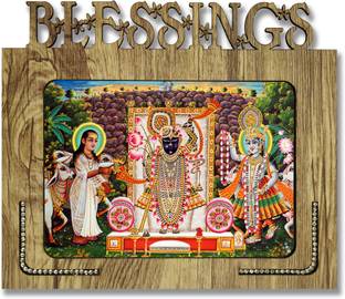 Poster N Frames Poster N frames Decorative Blessings Hand Crafted Wooden table with photo of shreenathji shree yamunaji shri mahaprabhuji size of photo frame 5x7 Digital Reprint 7.75 inch x 9 inch Painting