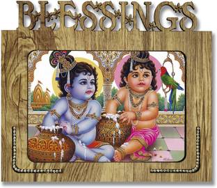 पोस्टर न फ्रेम्स Poster N frames Decorative Blessings Hand Crafted Wooden table with photo of (Baby) Bal Krishna size of photo frame 5x7 डिजिटल रीप्रिंट 7.75 inch x 9 inch पेंटिंग