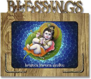 Poster N Frames Poster N frames Decorative Blessings Hand Crafted Wooden table with photo of (Baby) Bal Krishna size of photo frame 5x7 Digital Reprint 7.75 inch x 9 inch Painting