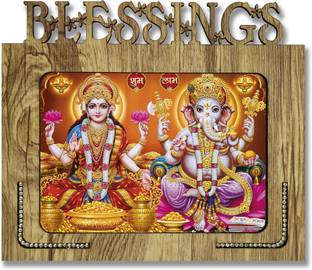 Poster N Frames Poster N frames Decorative Blessings Hand Crafted Wooden table with photo of Laxmi Ganeshji Diwali Puja size of photo frame 5x7 Digital Reprint 7.75 inch x 9 inch Painting
