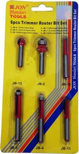 JON BHANDARI Tools 6pcs (7mm, 9.5mm, 6mm, 8mm, 12mm, 3R) Trimmer Router Bit Set for Wood Working JBT_RBS-03 Rotary Tool