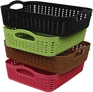 KUBER INDUSTRIES Plastic Plastic 4 Pieces Multipurpose Storage Basket Set (Multi Storage Basket